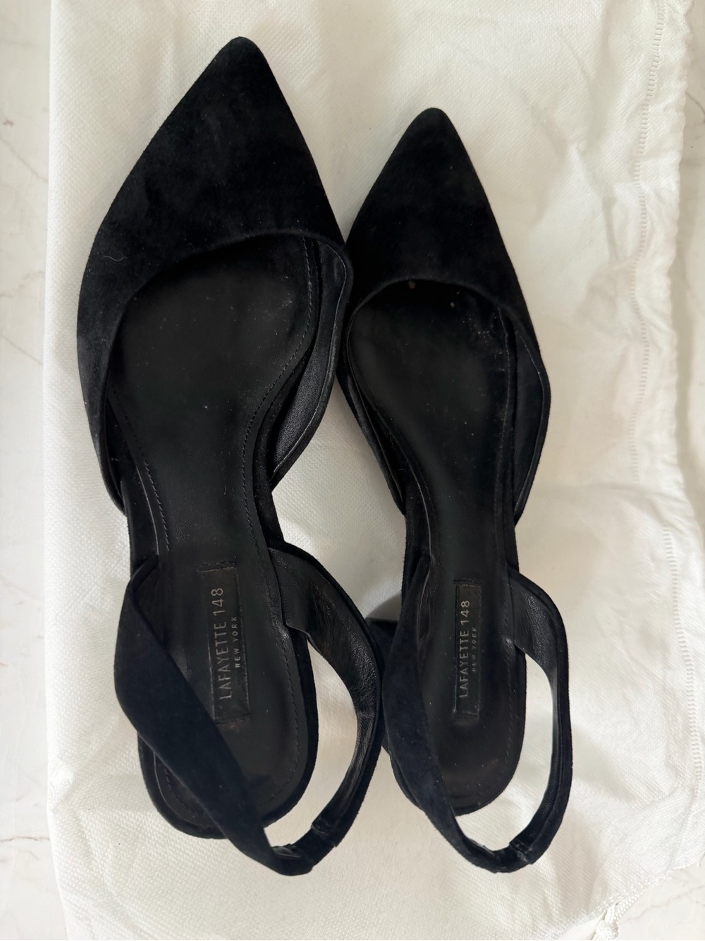 Lafayette 148 New York Black Suede Pointed-Toe Slingback kitten heel